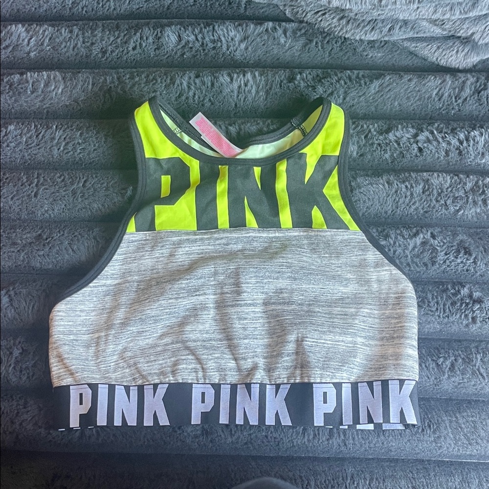 Neon Yellow and Gray PINK Sports Bra